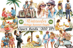 Vintage Summer Couple Clipart Bundle - CraftNest - Digital Crafting and Art