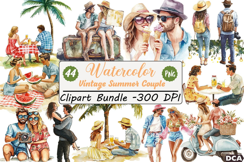 Vintage Summer Couple Clipart Bundle - CraftNest - Digital Crafting and Art