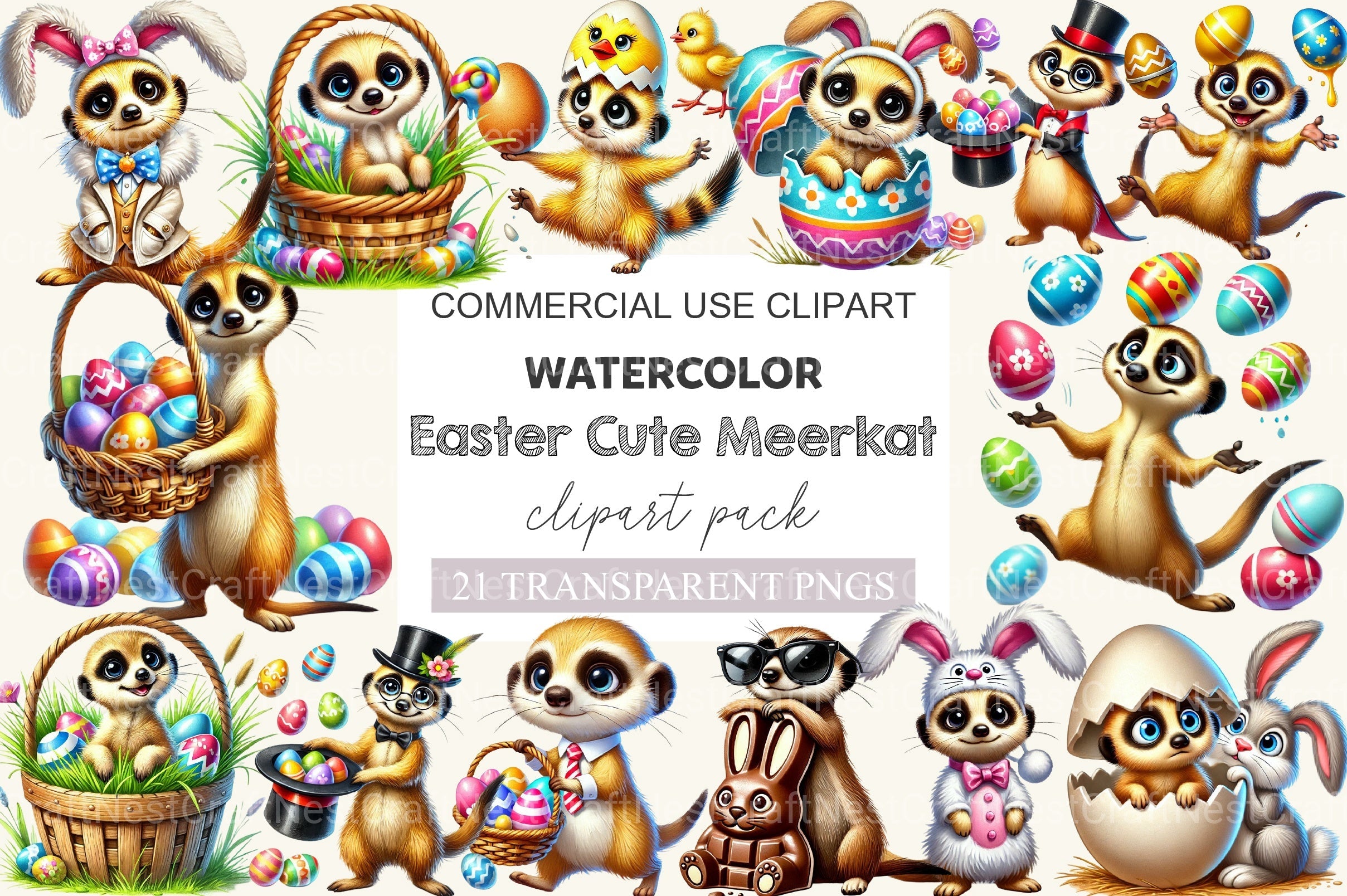 Funny Easter Meerkat Clipart Bundle