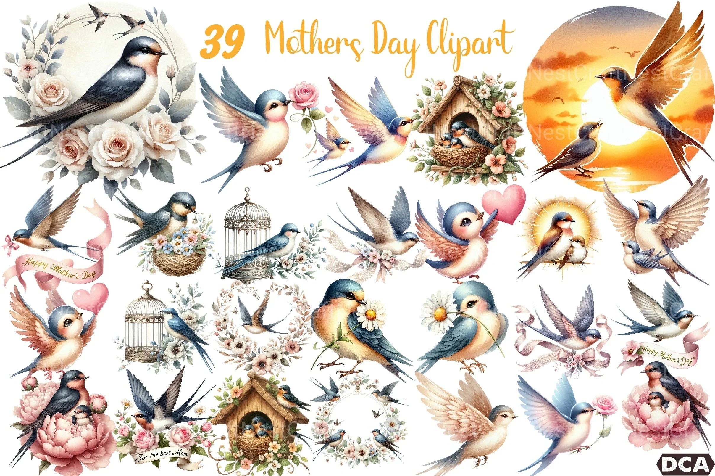 Swallow Mother's Day Clipart Bundle - CraftNest - Digital Crafting and Art
