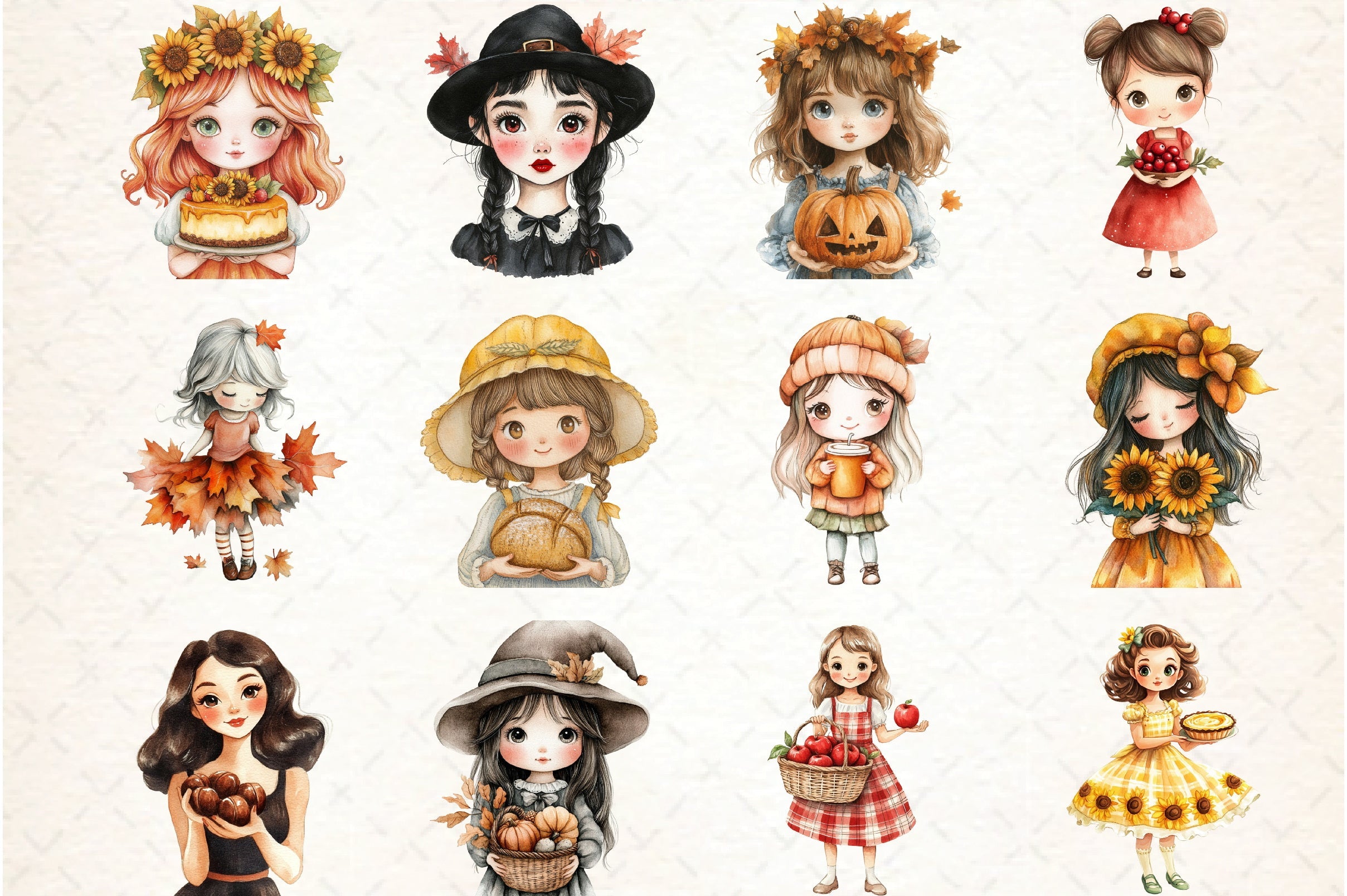 Kawaii Thanksgiving Pin-Up Girl Clipart Bundle