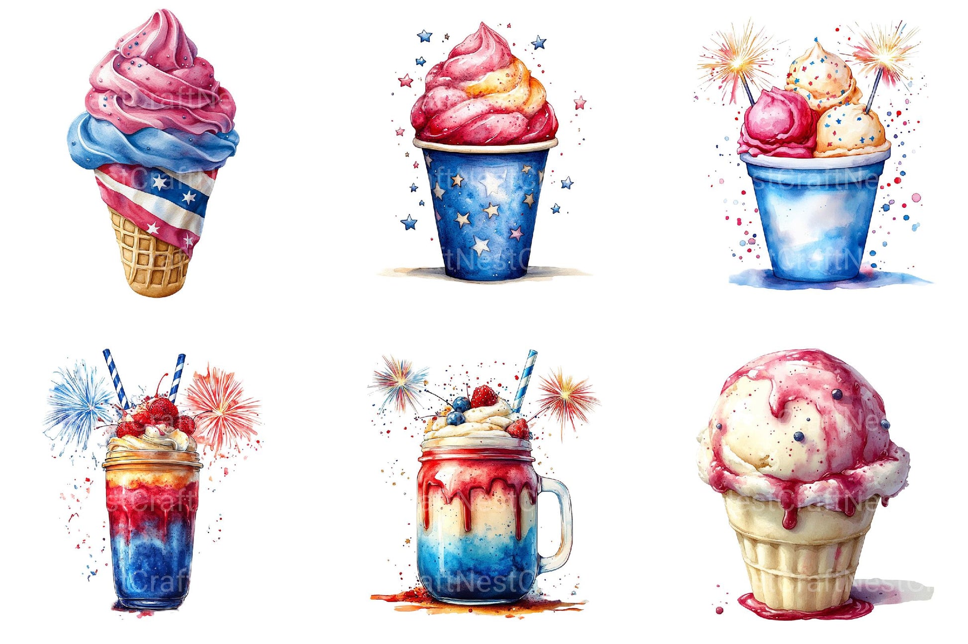 4th of July Ice Cream Clipart - CraftNest - Digital Crafting and Art