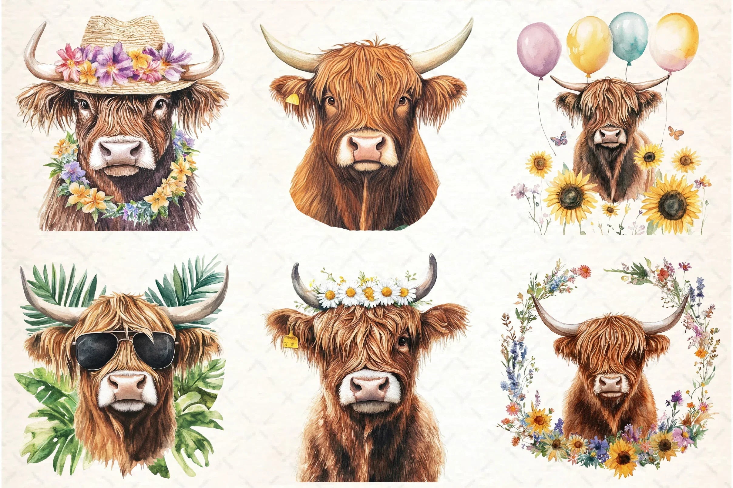 Summer Highland Cow Clipart Bundle - CraftNest - Digital Crafting and Art