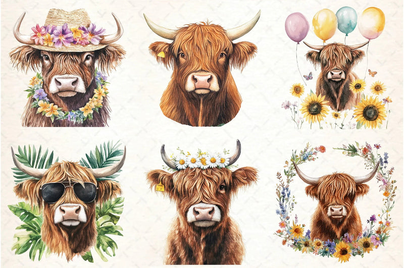 Summer Highland Cow Clipart Bundle - CraftNest - Digital Crafting and Art