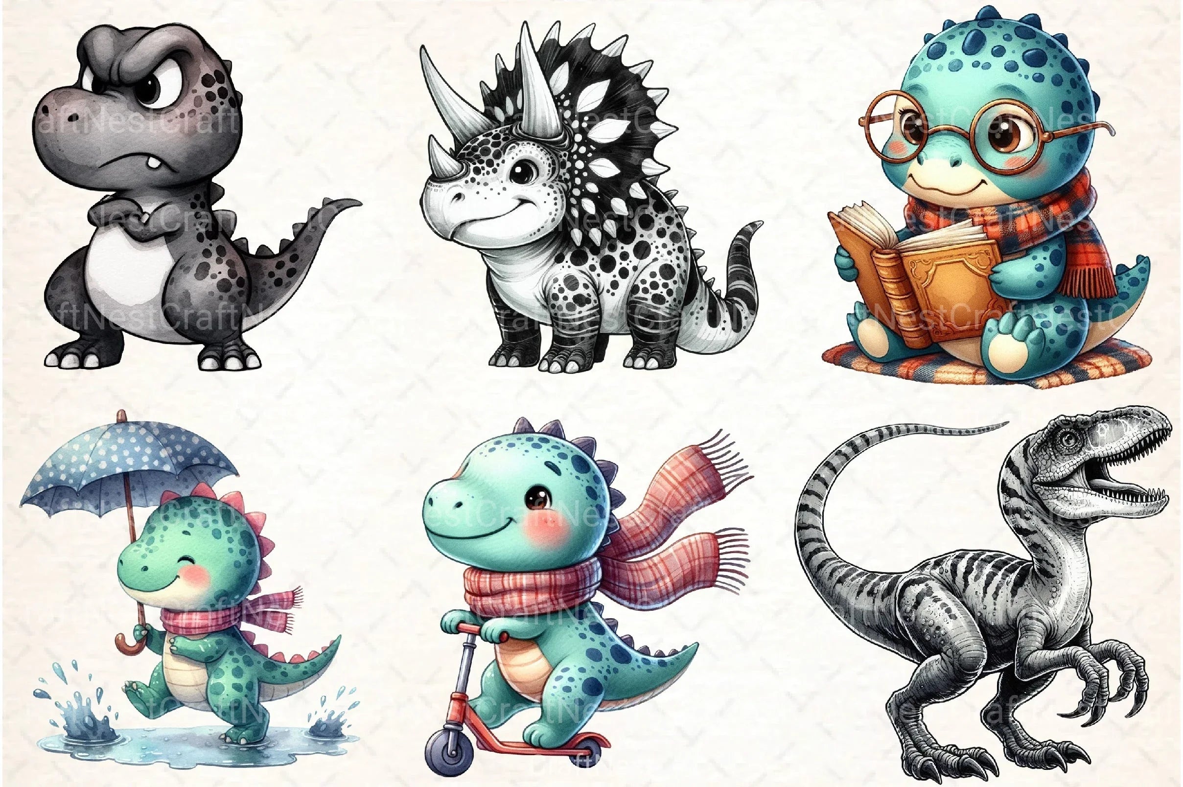 Dinosaur Black and White Clipart Bundle - CraftNest - Digital Crafting and Art