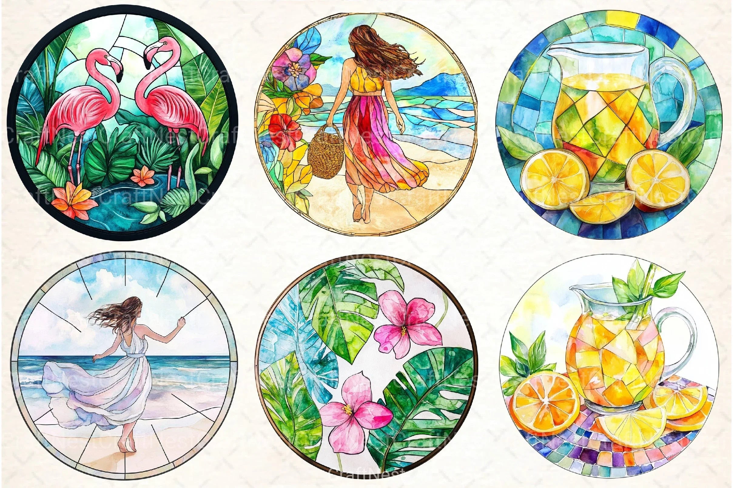 Round Stained Glass Summer Clipart Bundle 99 - CraftNest - Digital Crafting and Art