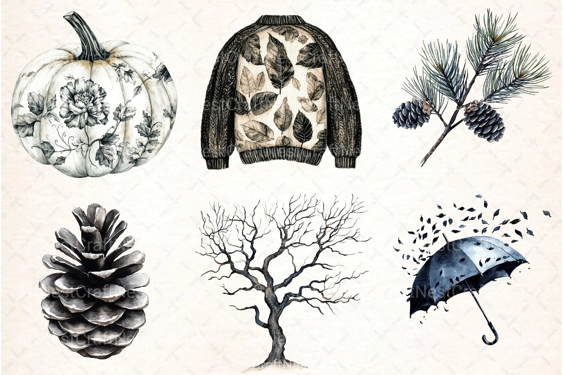 Black & White Autumn Clipart Bundle 1 - CraftNest - Digital Crafting and Art