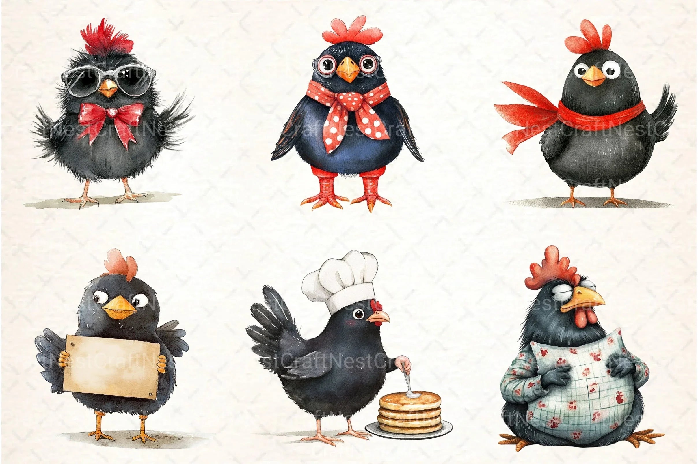 Quirky Funny Black Chicken Clipart Bundle - CraftNest - Digital Crafting and Art