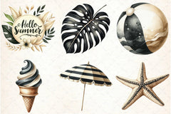 Ivory and Black Hello Summer Clipart Bundle - CraftNest - Digital Crafting and Art