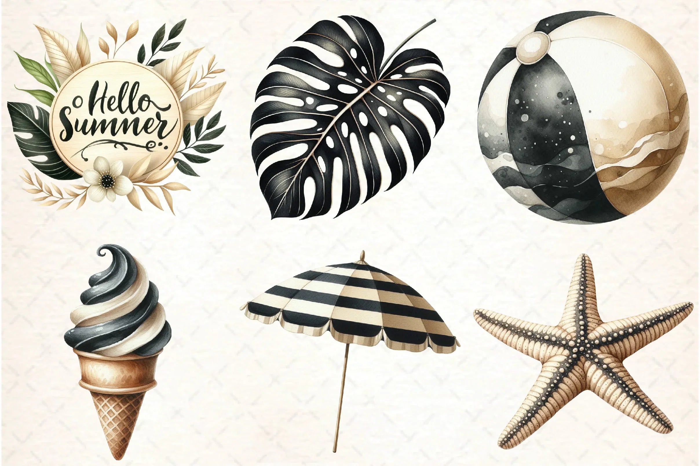 Ivory and Black Hello Summer Clipart Bundle - CraftNest - Digital Crafting and Art