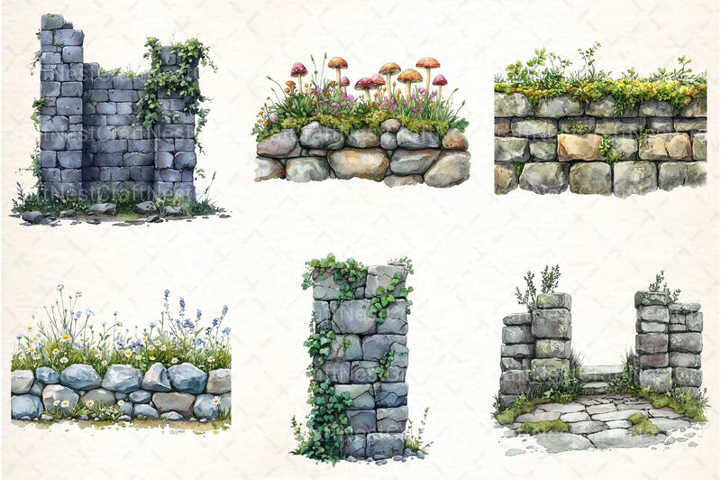 Stone Wall Clipart Bundles - CraftNest - Digital Crafting and Art
