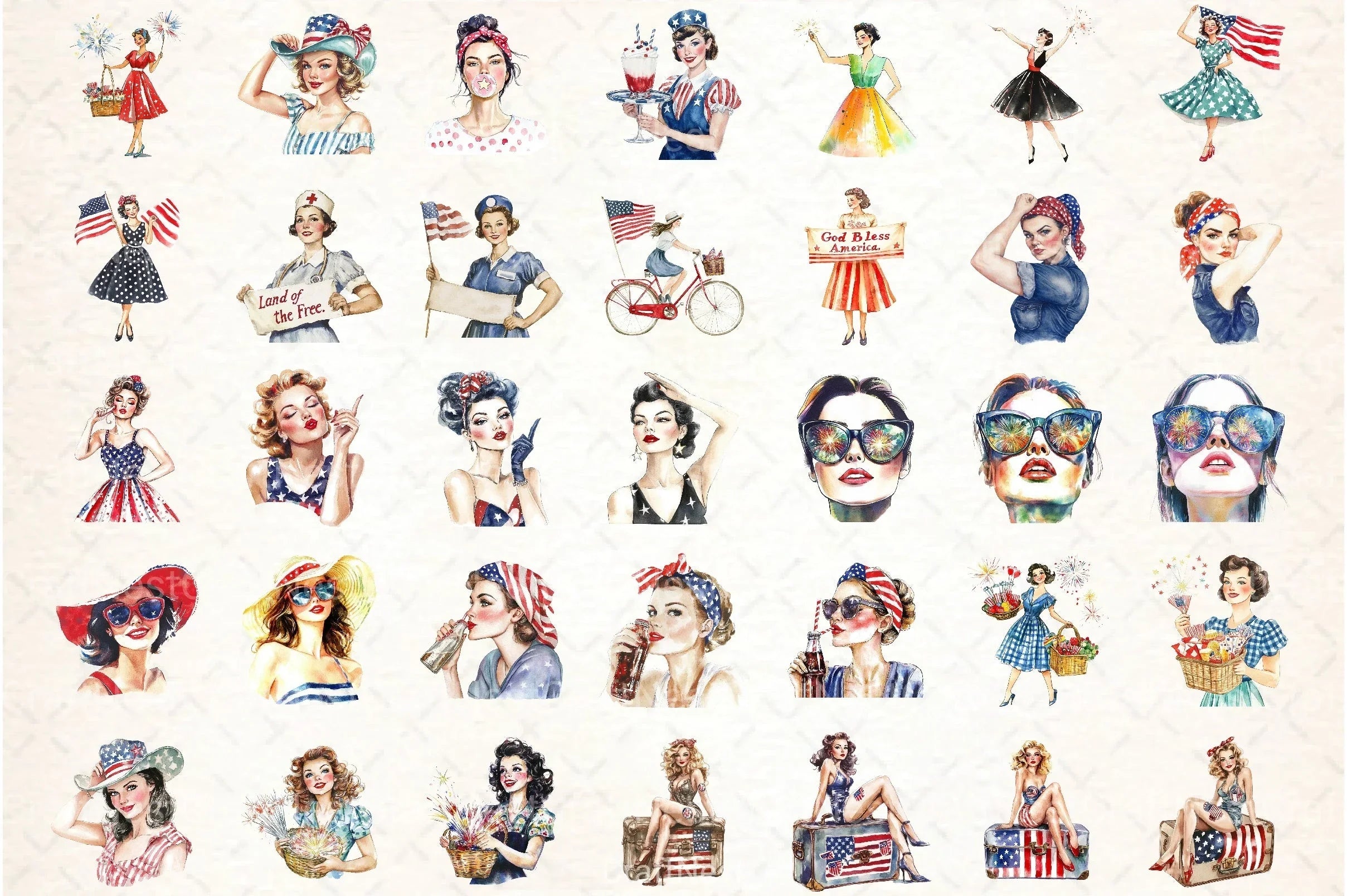 Retro Woman 4th of July Clipart Bundle - CraftNest - Digital Crafting and Art
