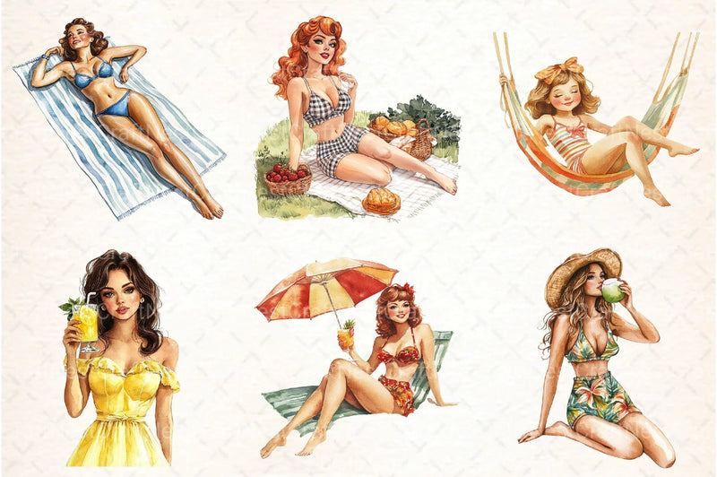 Summer Pin Up Girl Clipart Bundle - CraftNest - Digital Crafting and Art