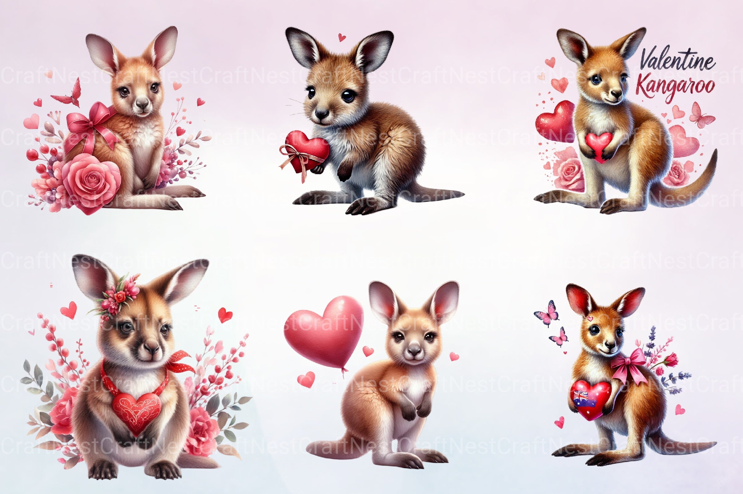 Valentine Kangaroo Clipart Bundle
