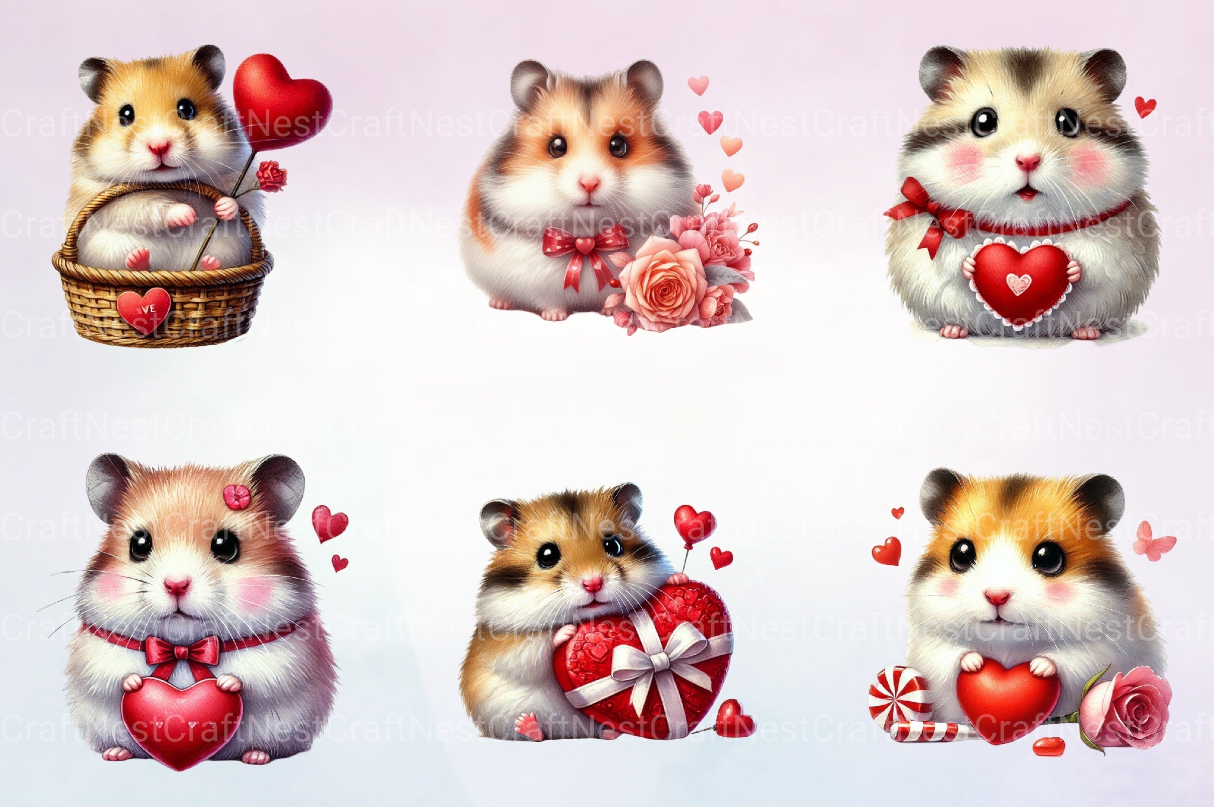 Valentine Hamster Clipart Bundle