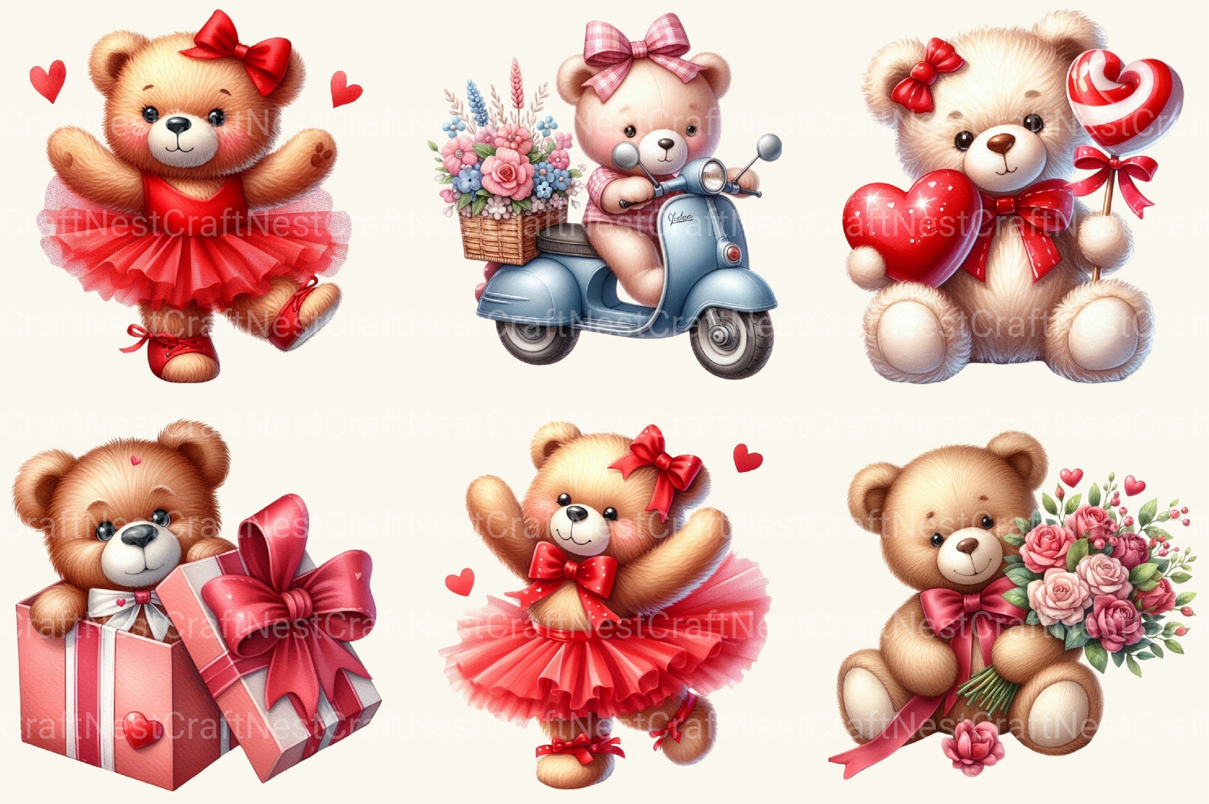Valentine Teddy Clipart Bundle