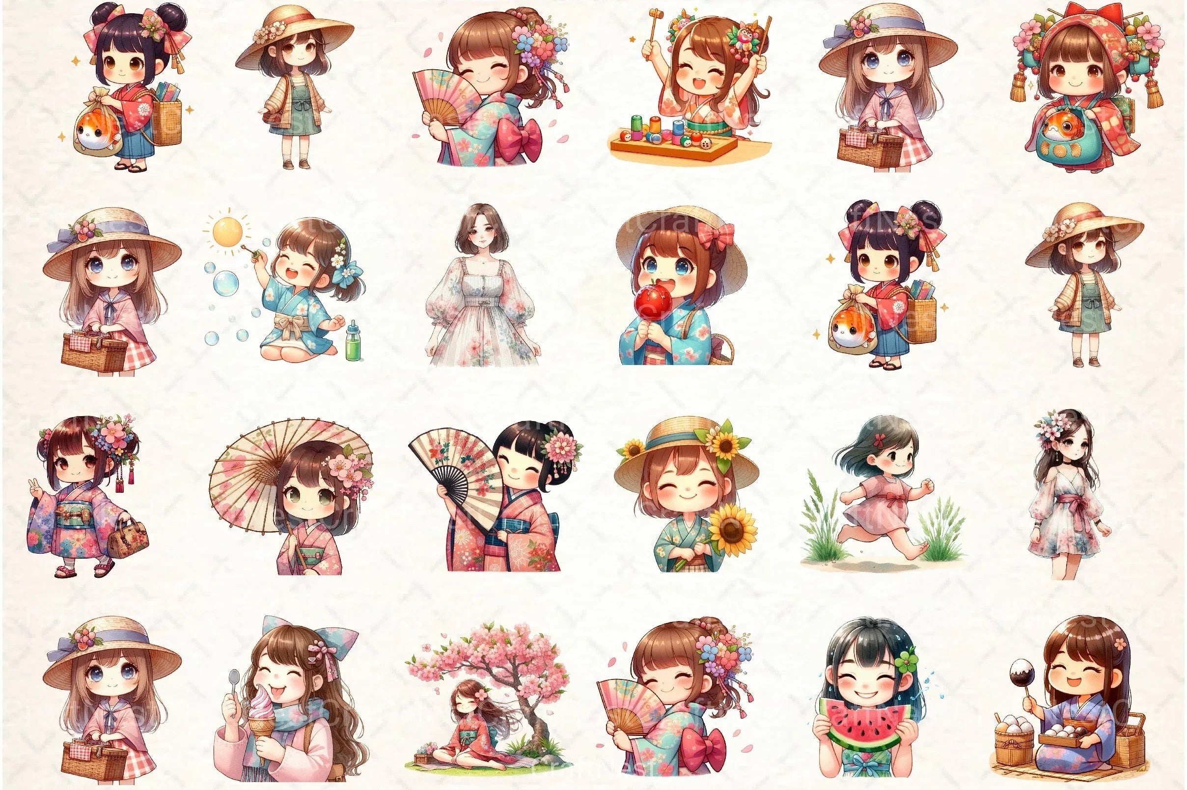 Japanese Summer Girls Clipart Bundle - CraftNest - Digital Crafting and Art