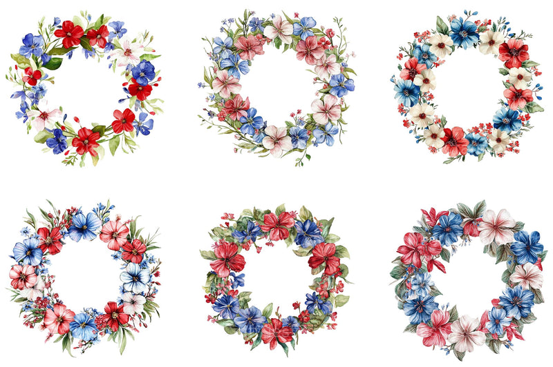 4th of July Flower Wreath Sublimation Clipart - CraftNest - Digital Crafting and Art