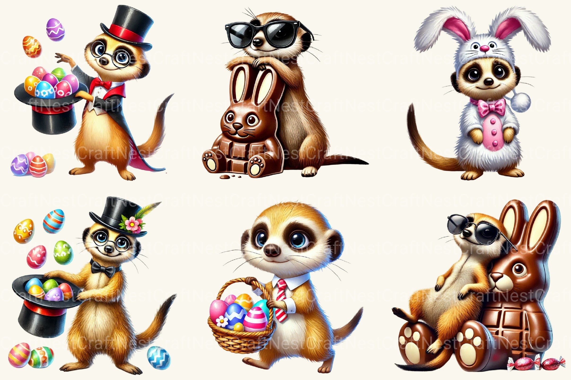 Funny Easter Meerkat Clipart Bundle