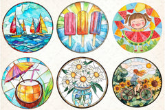 Stained Glass Summer Design Clipart Bundle - CraftNest - Digital Crafting and Art