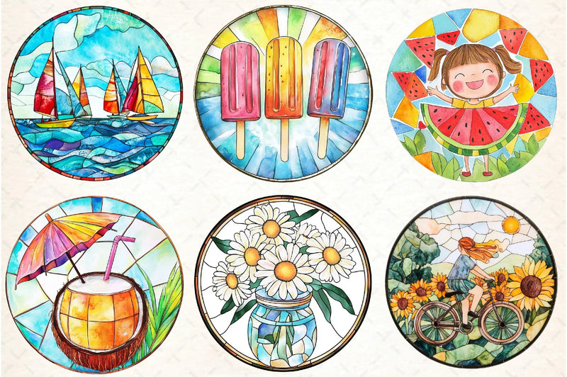 Stained Glass Summer Design Clipart Bundle - CraftNest - Digital Crafting and Art
