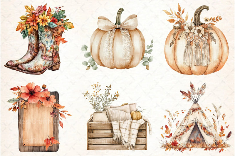 Boho Autumn Clipart Bundle 19 - CraftNest - Digital Crafting and Art