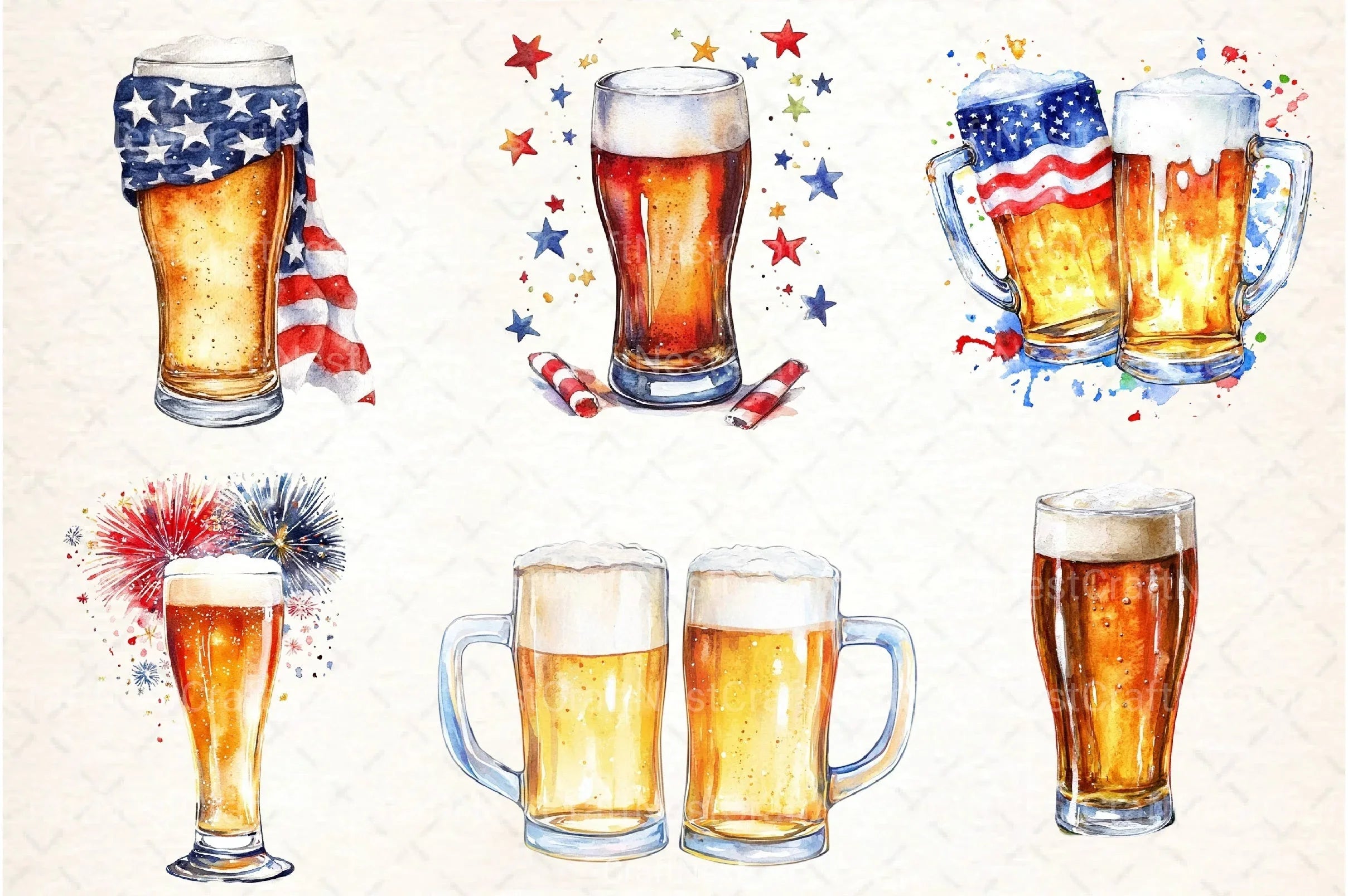 Patriotic 4th of July Beer Glass Clipart Bundle - CraftNest - Digital Crafting and Art