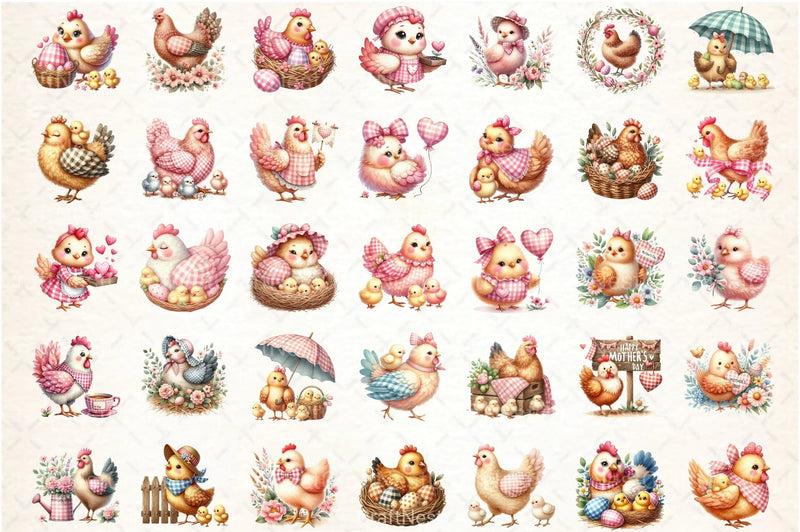 Pink Gingham Hen Mother's Day Clipart Bundle - CraftNest - Digital Crafting and Art
