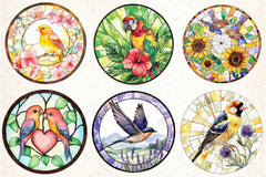 Round Stained Glass Birds Clipart Bundle 4 - CraftNest - Digital Crafting and Art