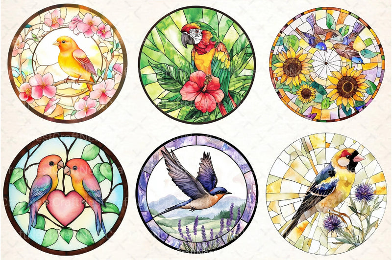 Round Stained Glass Birds Clipart Bundle 4 - CraftNest - Digital Crafting and Art