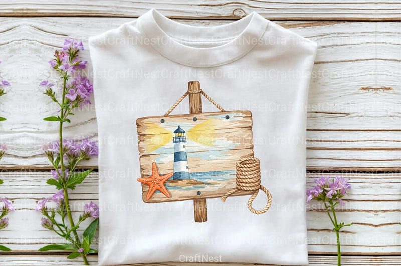 Lighthouse & Starfish Clipart Bundle - Wooden Sign Design - CraftNest - Digital Crafting and Art