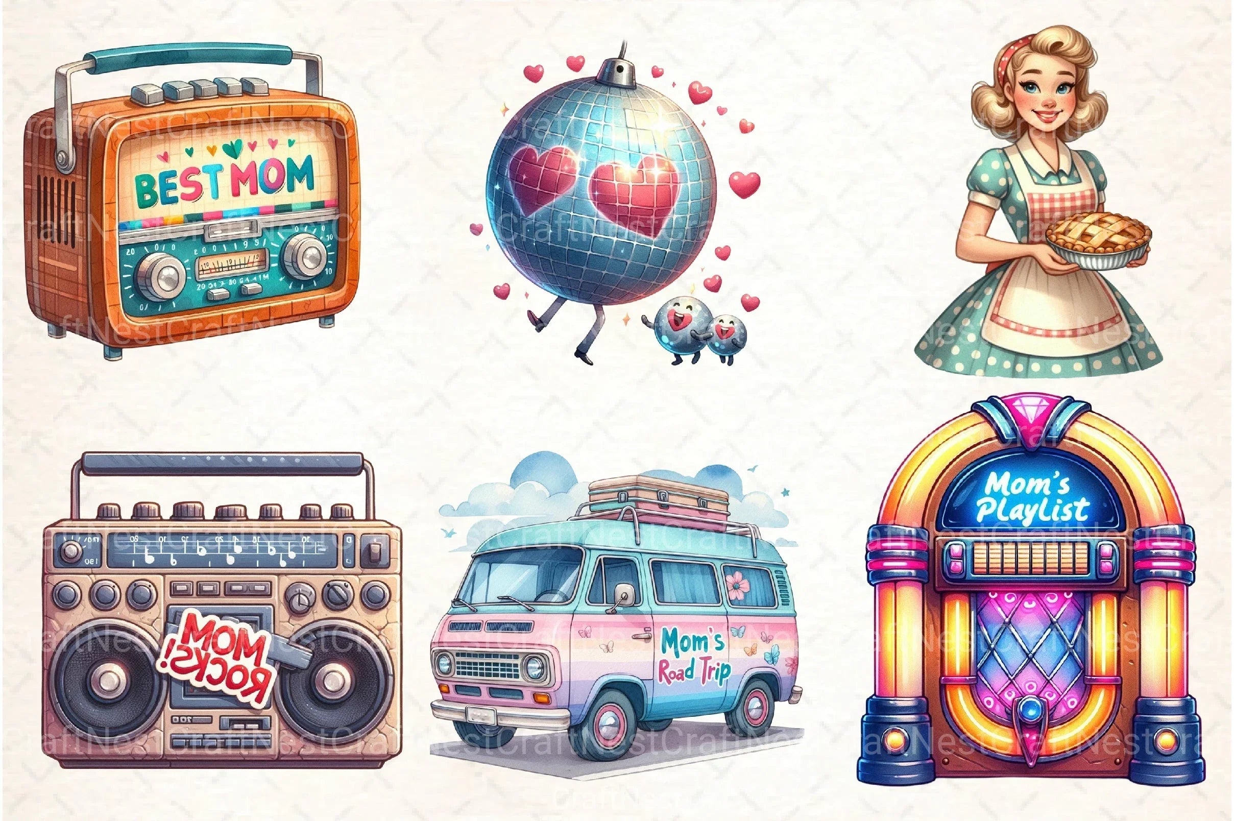 Retro Mother's Day Clipart Bundle 1 - CraftNest - Digital Crafting and Art
