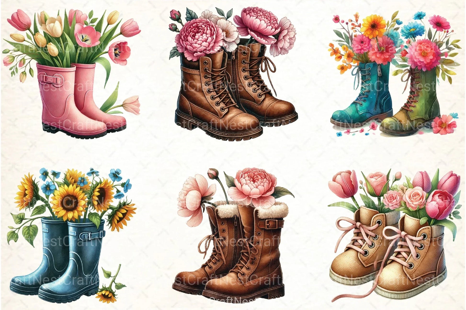 Spring Flower Boots Clipart Bundle - CraftNest - Digital Crafting and Art
