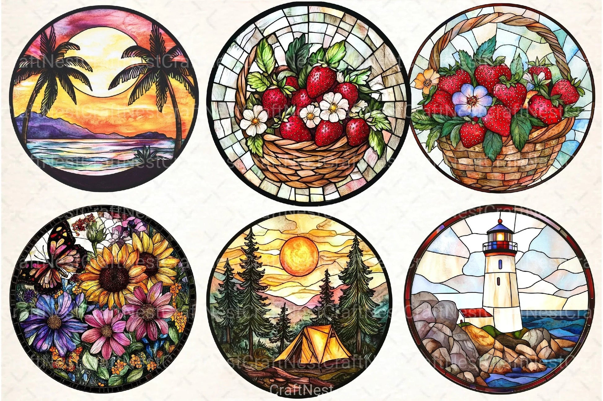 Round Stained Glass Summer Clipart Bundle 10 - CraftNest - Digital Crafting and Art