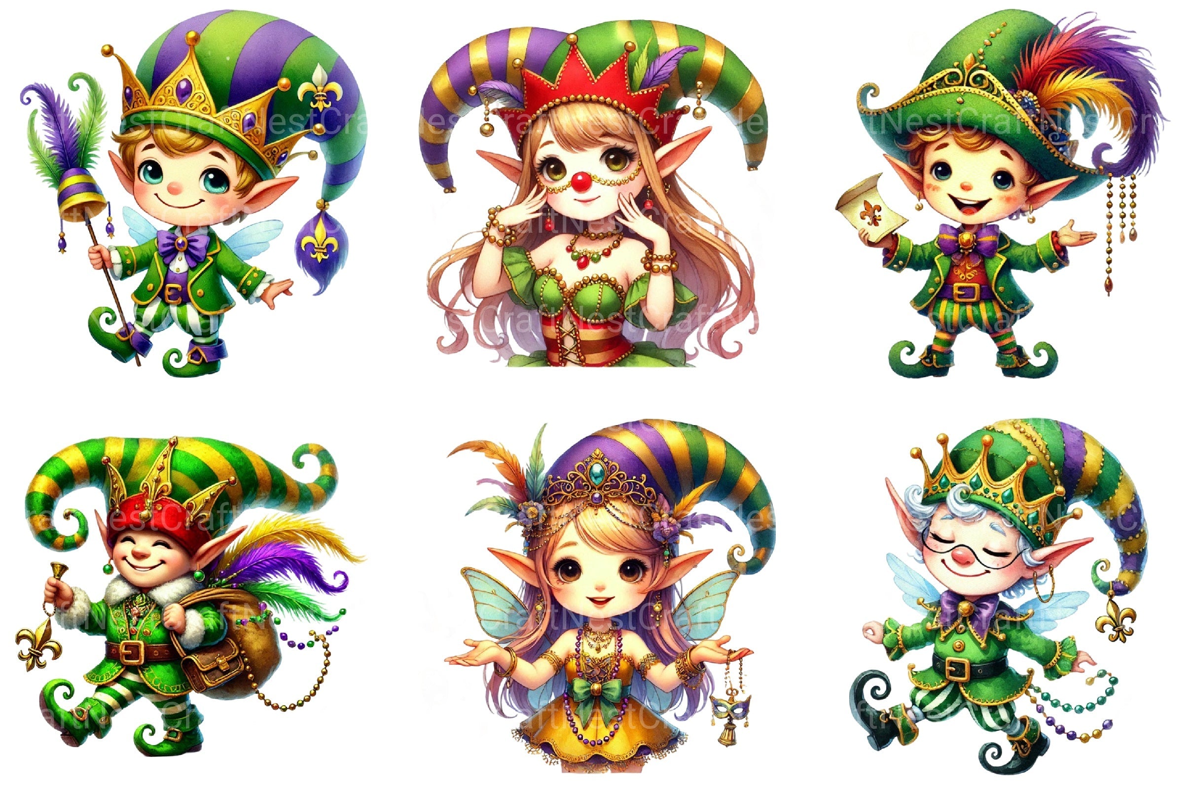 Mardi Gras Elves Clipart Bundle