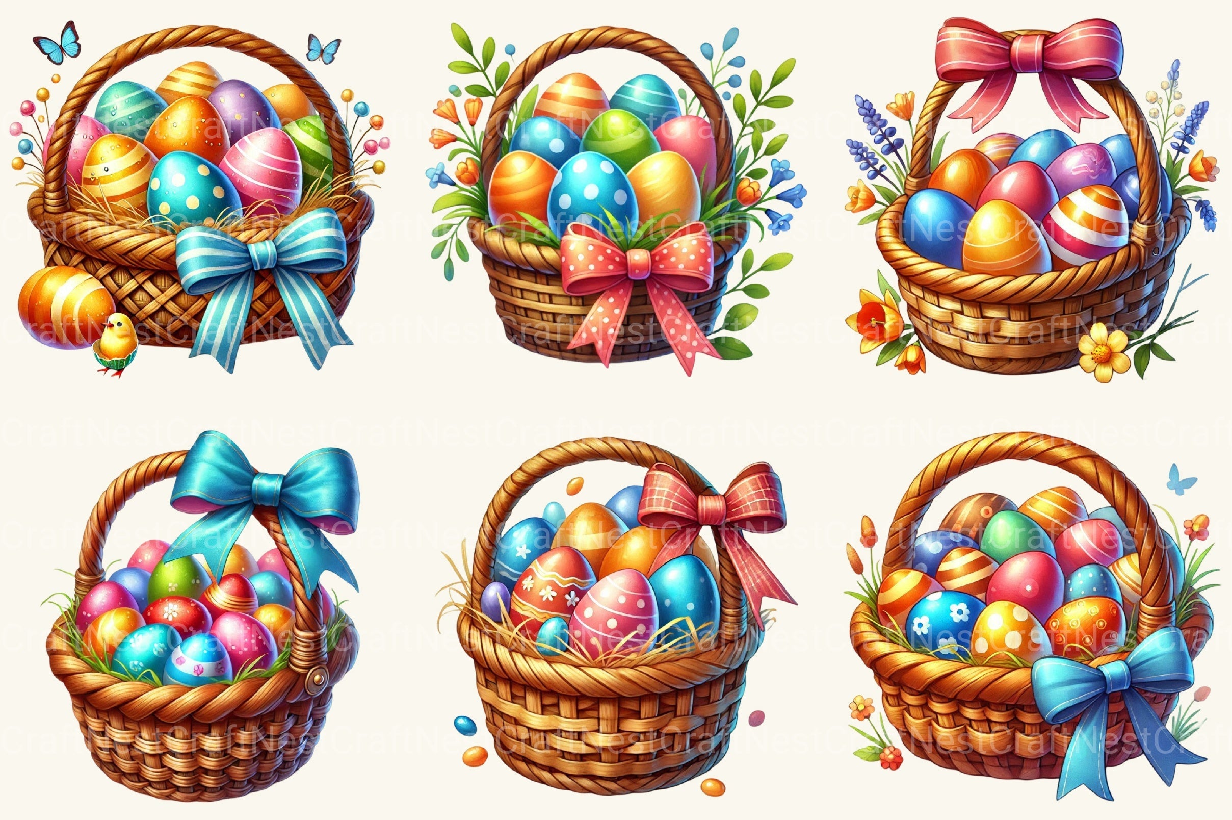 Easter Eggs Basket Clipart Bundle