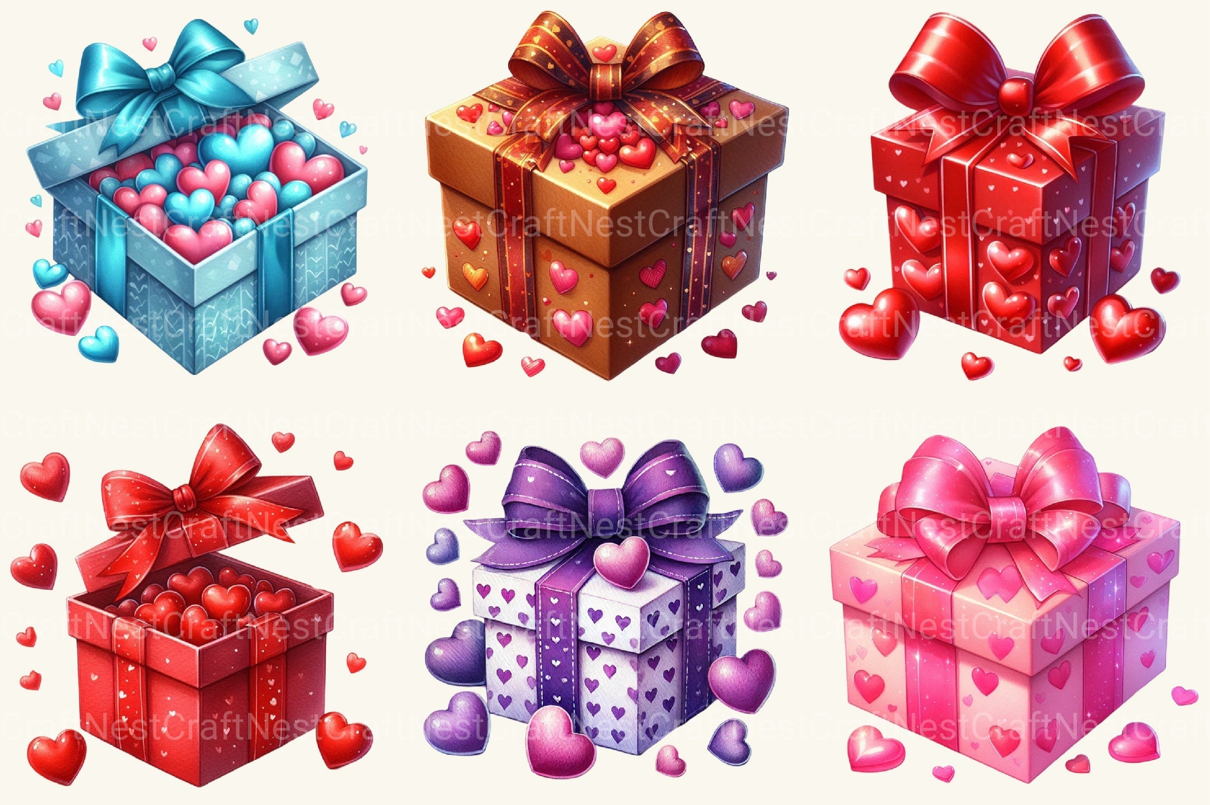 Valentine Gift Box Clipart Bundle