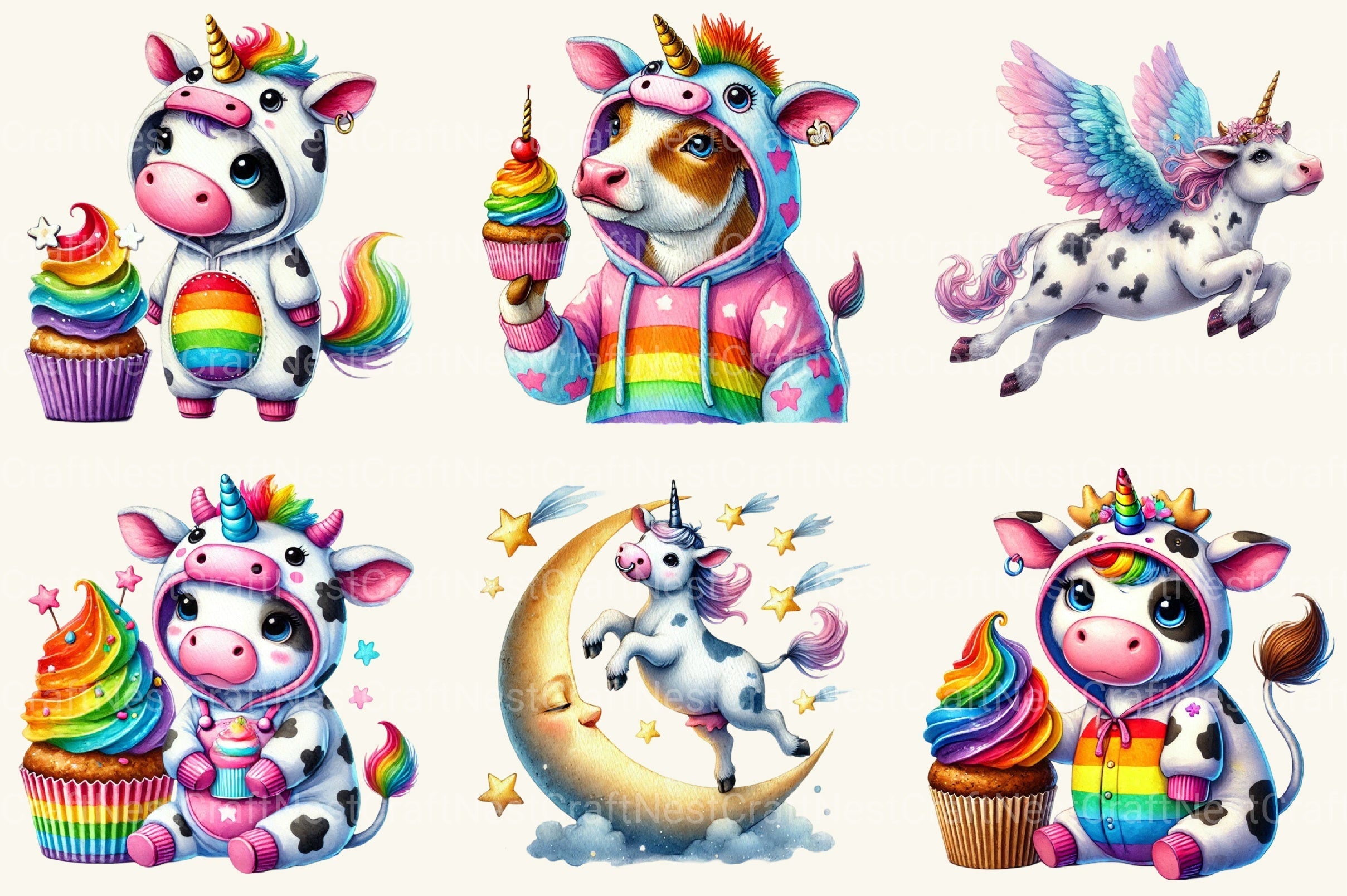 Unicorn Cow Clipart Bundle 2