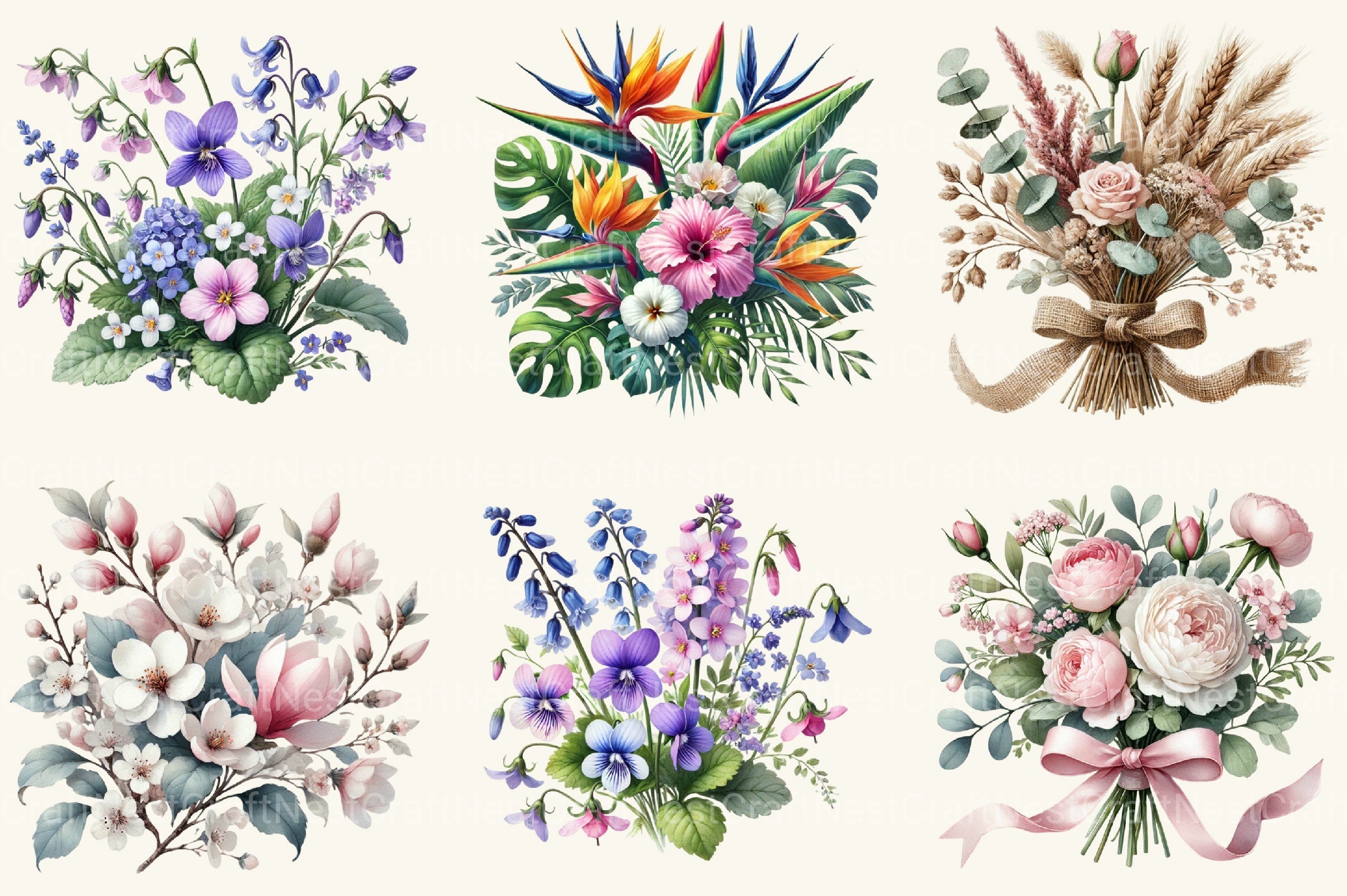 Flower Bouquet Clipart Bundle