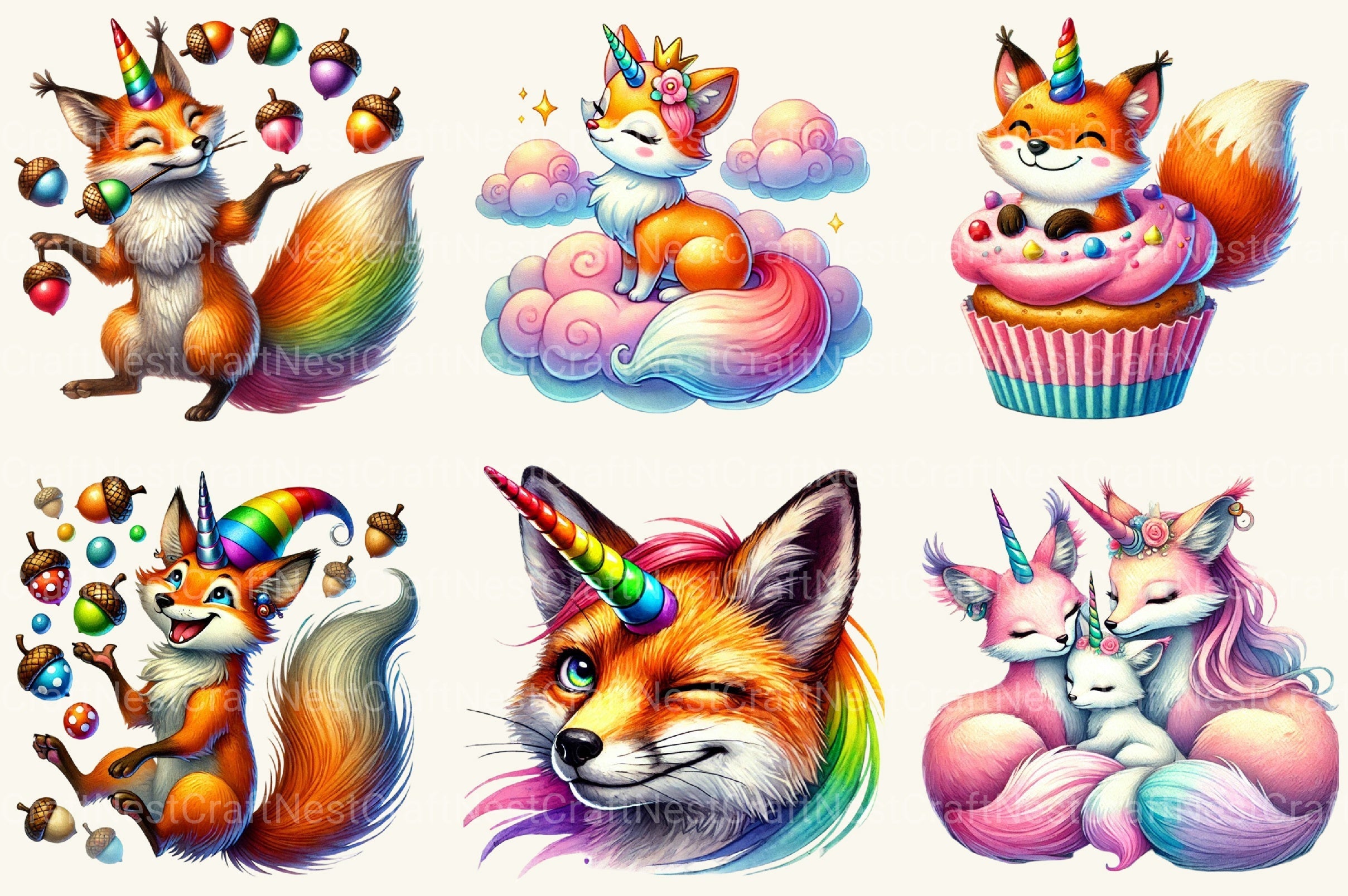 Unicorn Fox Clipart Bundle