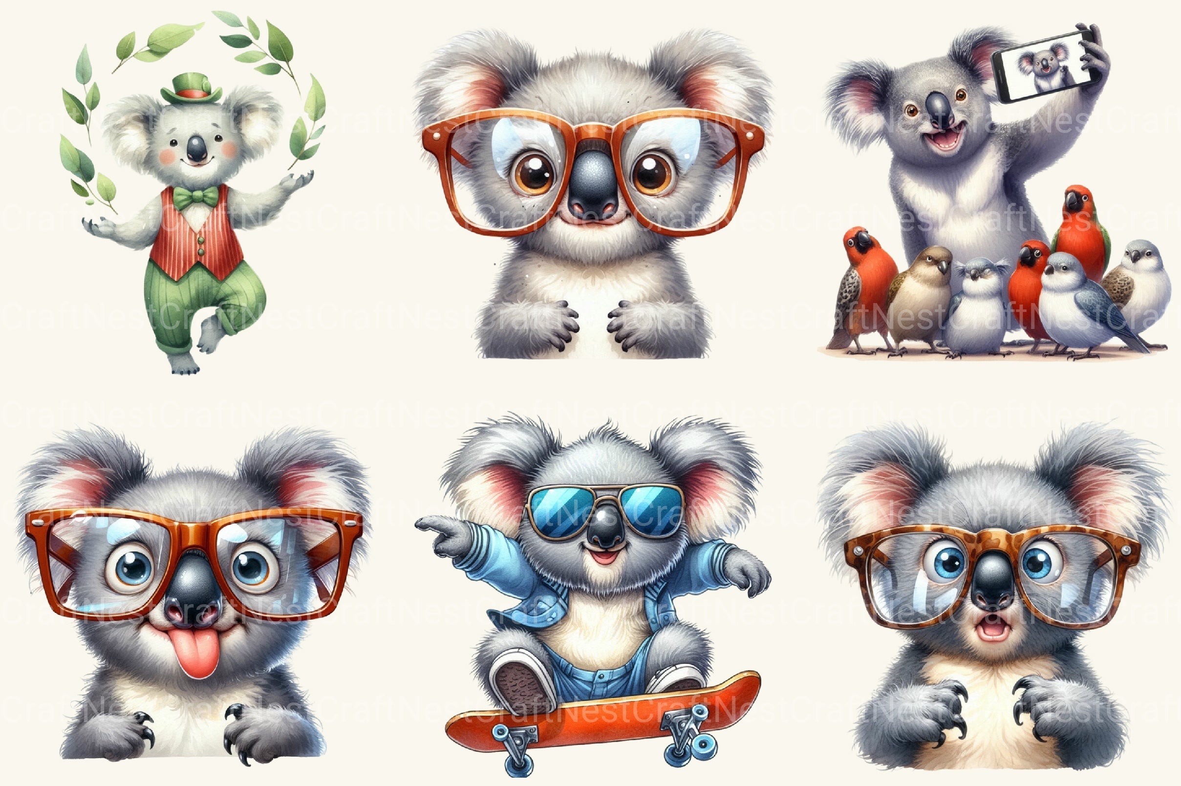 Funny Koala Clipart Bundle