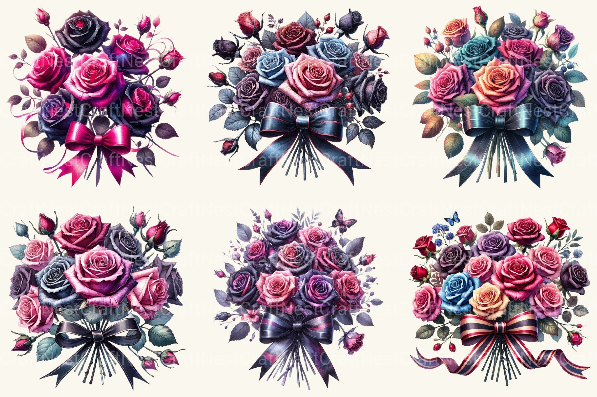 Valentine Gothic Roses Clipart Bundle 3
