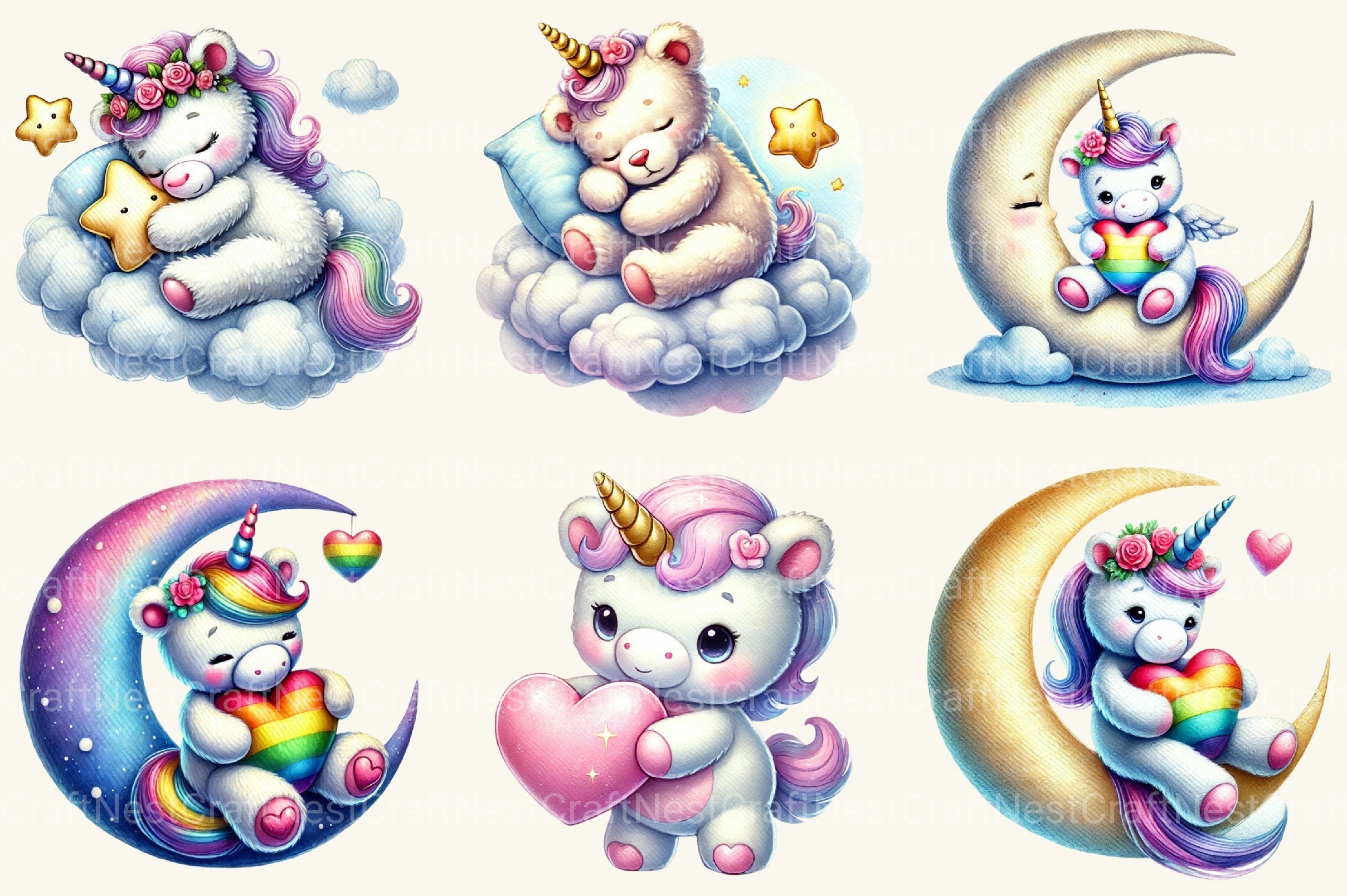 Unicorn Teddy Bear Clipart Bundle