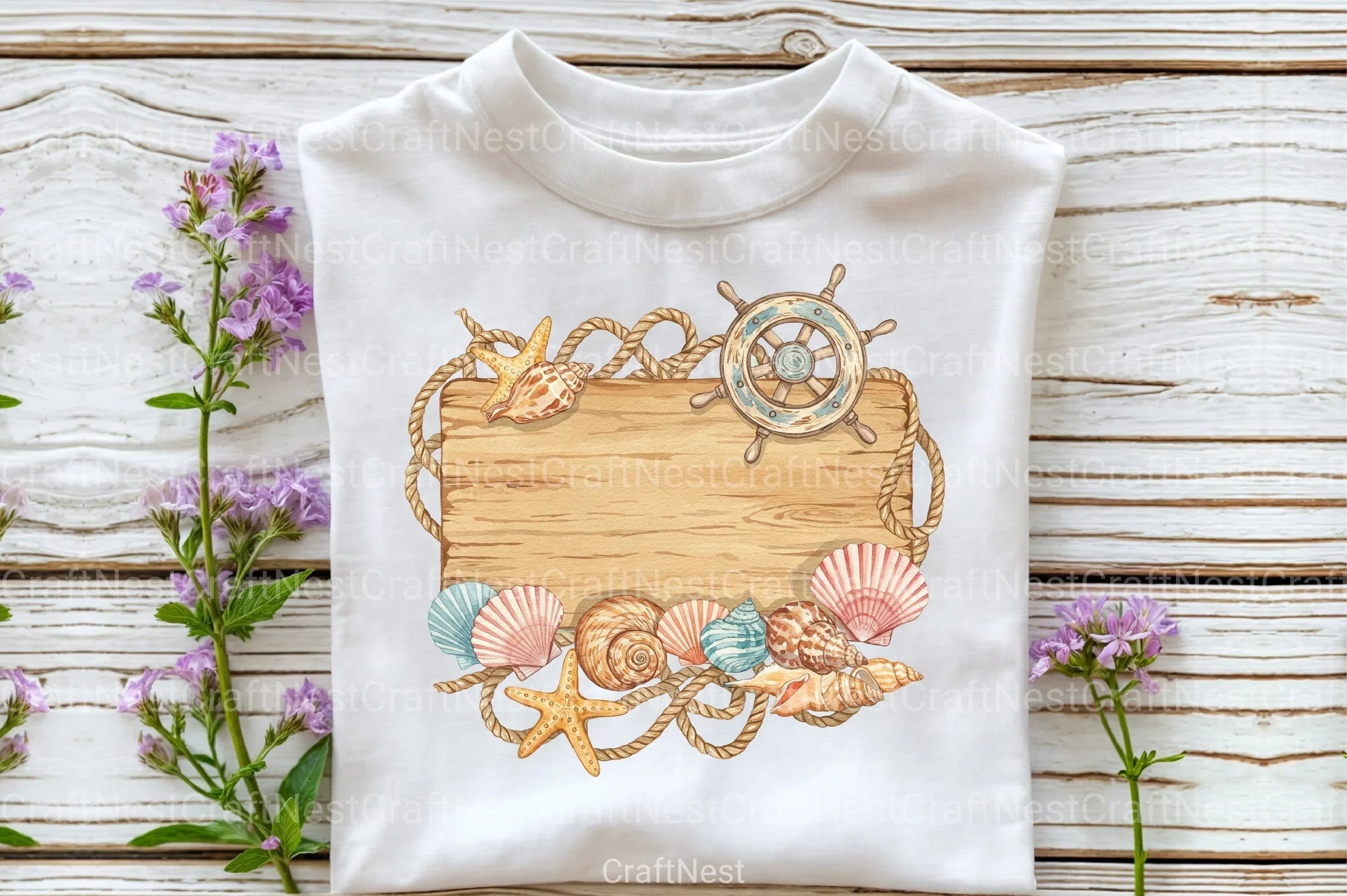 Wooden Board Seashells Clipart Bundle 2 - CraftNest - Digital Crafting and Art