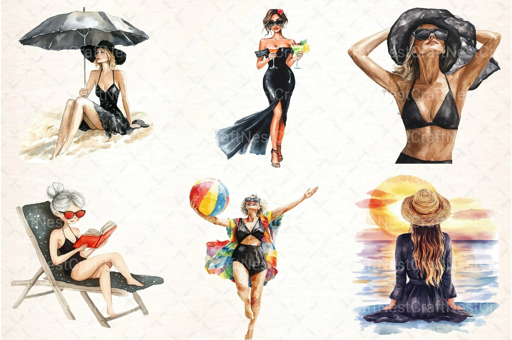 Summer Girls Clipart Bundle - CraftNest - Digital Crafting and Art