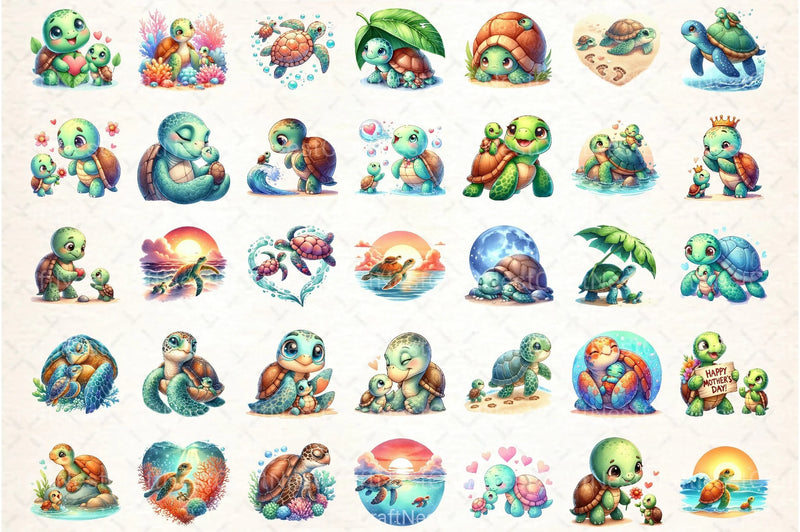 Mom & Baby Turtle Mother's Day Clipart Bundle - CraftNest - Digital Crafting and Art
