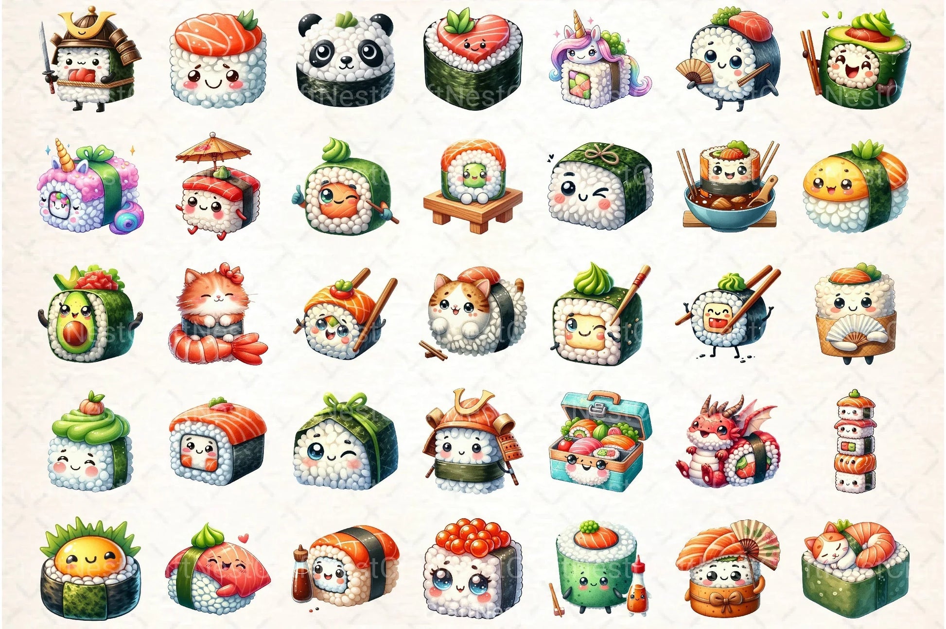 Cute Sushi Japanese Food Clipart Bundle - CraftNest - Digital Crafting and Art