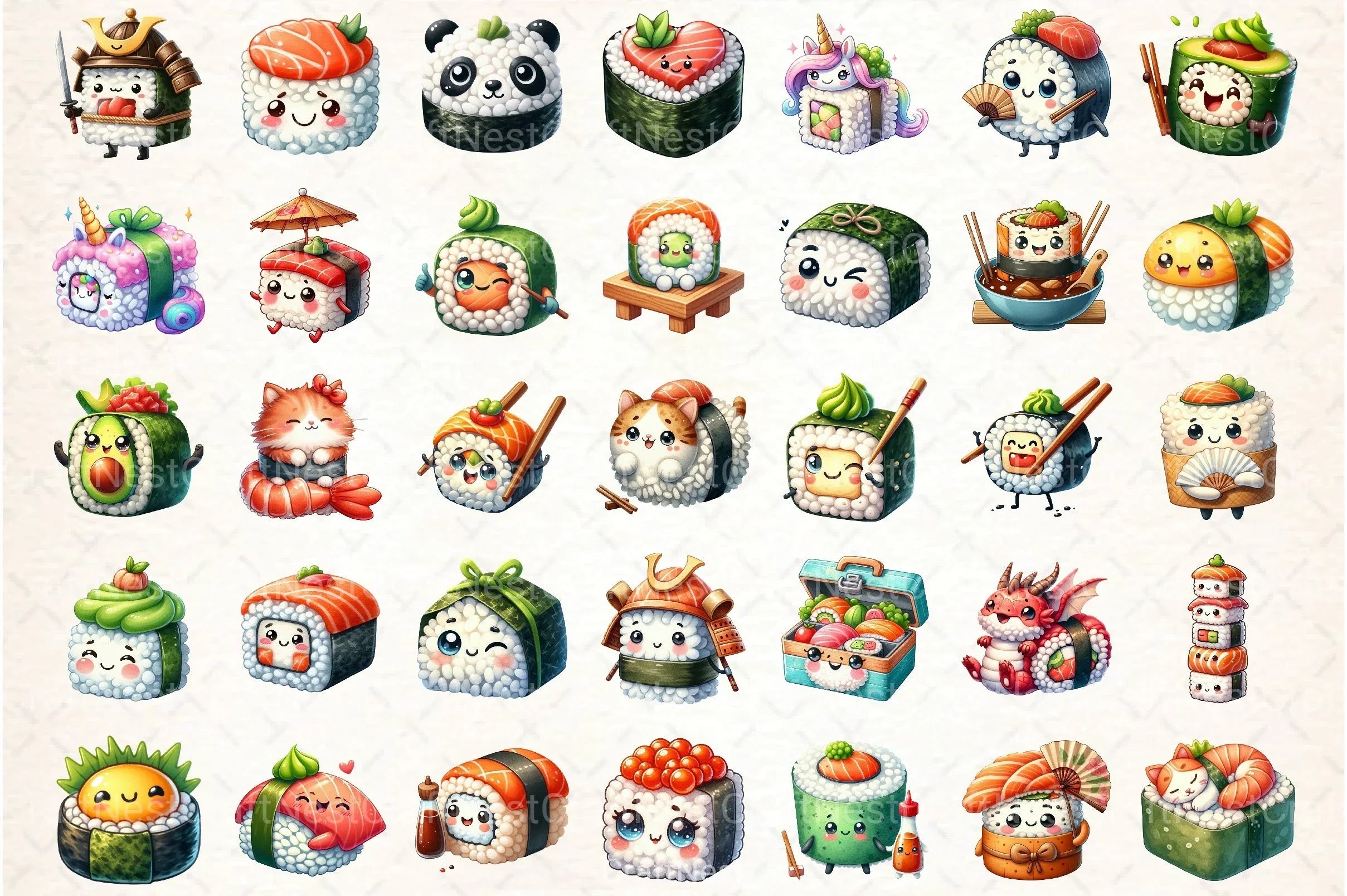 Cute Sushi Japanese Food Clipart Bundle - CraftNest - Digital Crafting and Art