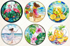 Round Stained Glass Summer Design Clipart Bundle - CraftNest - Digital Crafting and Art
