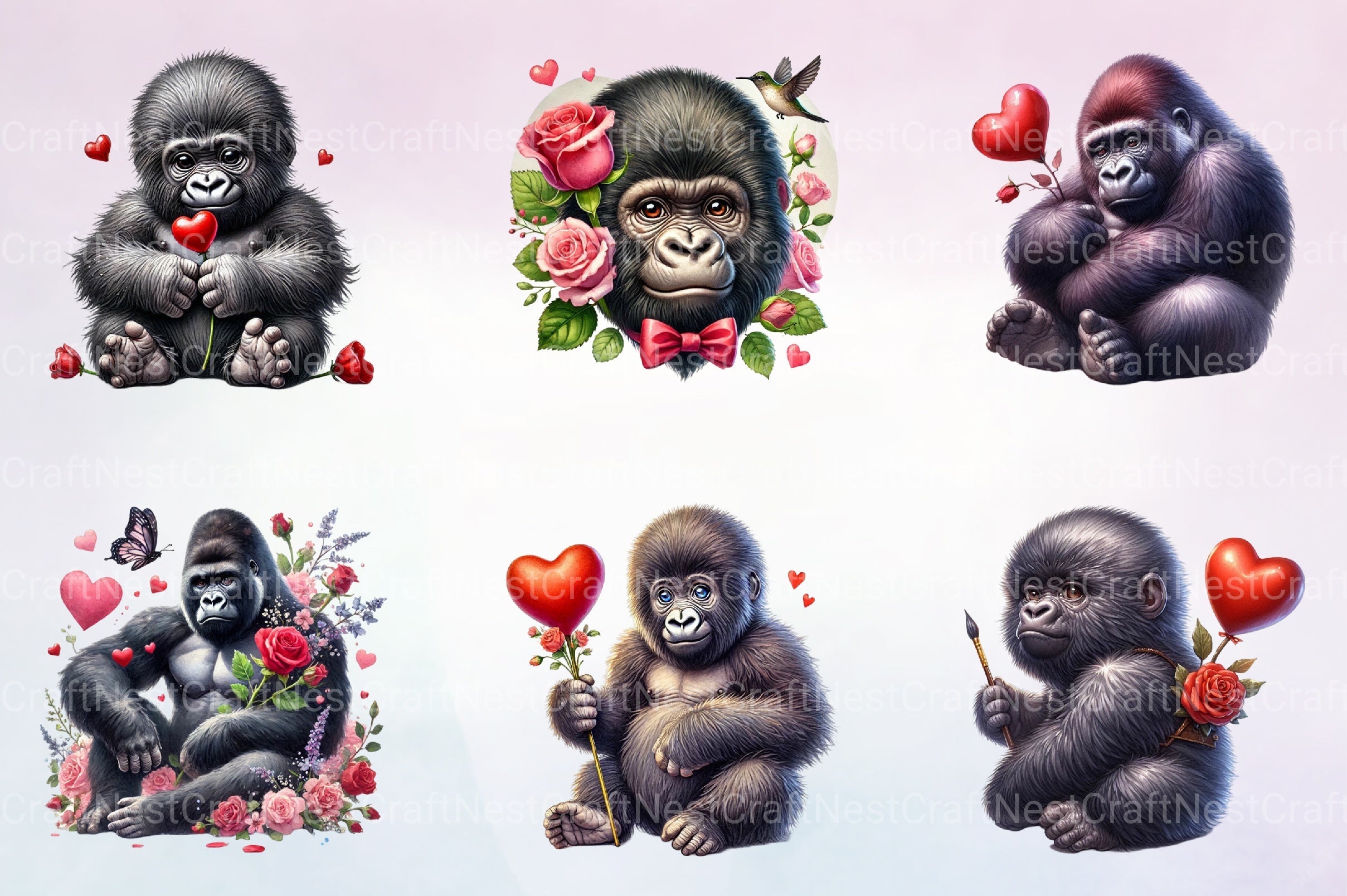 Valentine Gorilla Clipart Bundle